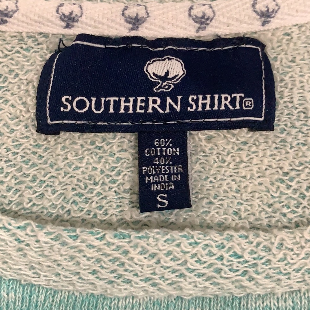 Vintage Southern Shirt Crew Neck Woven Pullover Sweater Long Sleeves Green White - Picture 7 of 9
